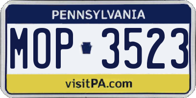 PA license plate MOP3523