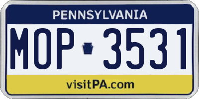 PA license plate MOP3531