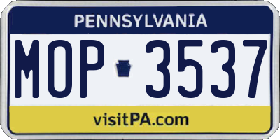 PA license plate MOP3537