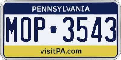 PA license plate MOP3543