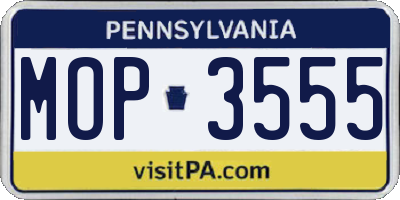 PA license plate MOP3555