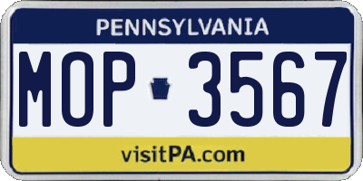 PA license plate MOP3567