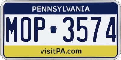 PA license plate MOP3574