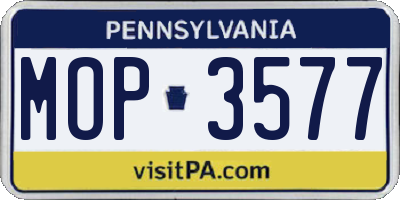 PA license plate MOP3577