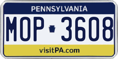PA license plate MOP3608