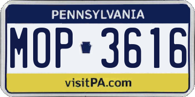 PA license plate MOP3616