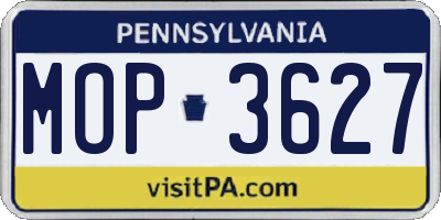 PA license plate MOP3627