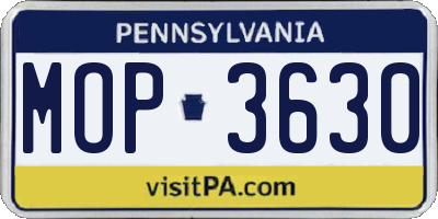 PA license plate MOP3630