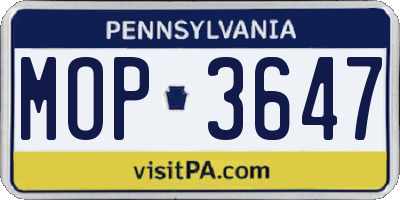 PA license plate MOP3647