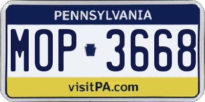 PA license plate MOP3668