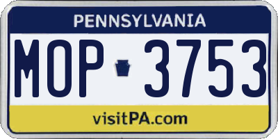 PA license plate MOP3753