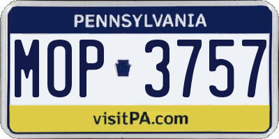 PA license plate MOP3757