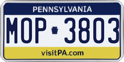 PA license plate MOP3803