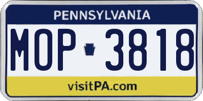 PA license plate MOP3818
