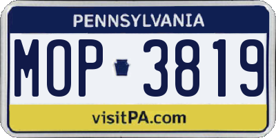PA license plate MOP3819