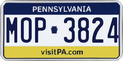 PA license plate MOP3824