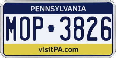 PA license plate MOP3826