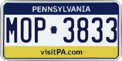 PA license plate MOP3833