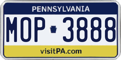 PA license plate MOP3888