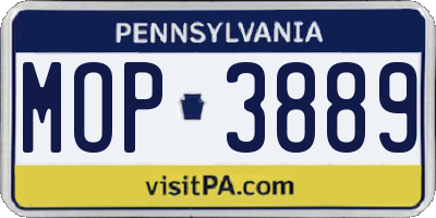 PA license plate MOP3889
