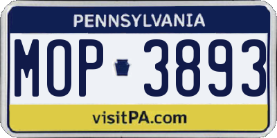 PA license plate MOP3893