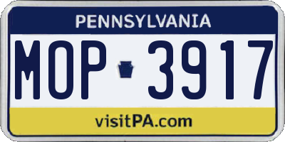 PA license plate MOP3917