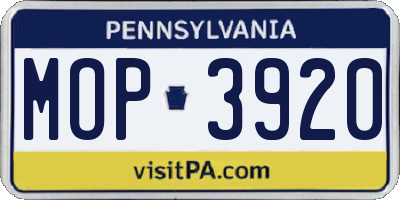 PA license plate MOP3920