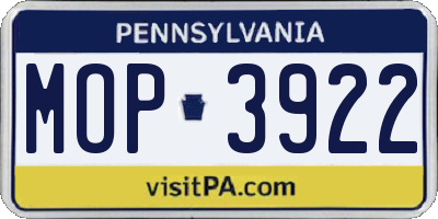 PA license plate MOP3922