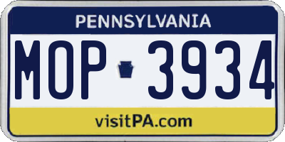 PA license plate MOP3934
