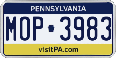 PA license plate MOP3983
