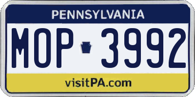 PA license plate MOP3992