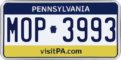 PA license plate MOP3993