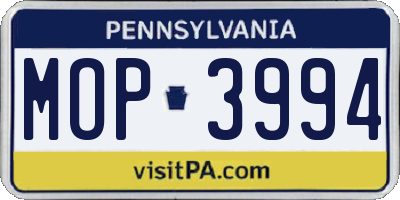 PA license plate MOP3994