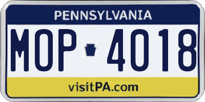 PA license plate MOP4018