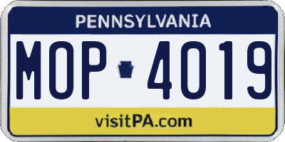 PA license plate MOP4019