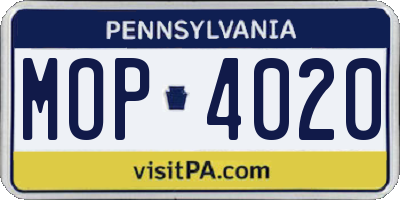 PA license plate MOP4020