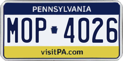 PA license plate MOP4026
