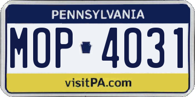 PA license plate MOP4031
