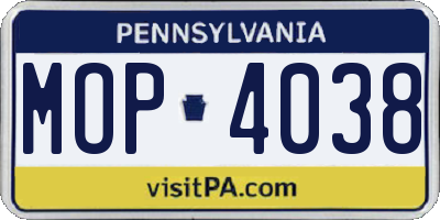 PA license plate MOP4038