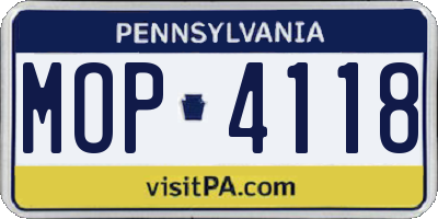 PA license plate MOP4118