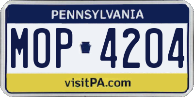 PA license plate MOP4204