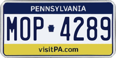 PA license plate MOP4289
