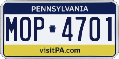 PA license plate MOP4701