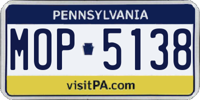 PA license plate MOP5138