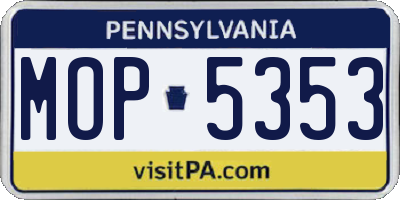 PA license plate MOP5353