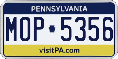 PA license plate MOP5356