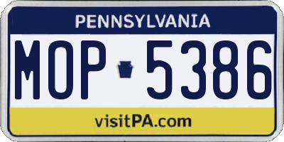 PA license plate MOP5386