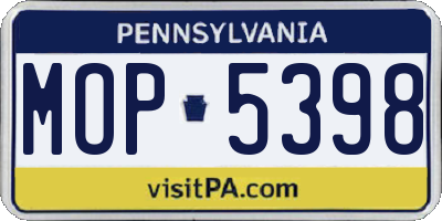 PA license plate MOP5398