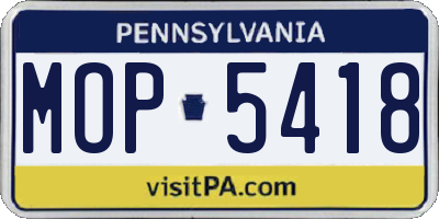 PA license plate MOP5418