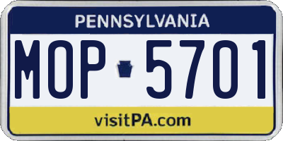 PA license plate MOP5701
